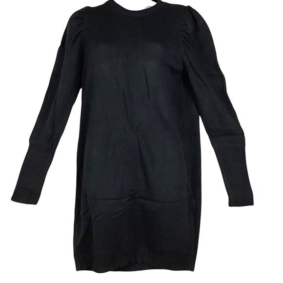 WAYF Women’s Size XS Black Puff Sleeve Knee Length Sweater Dress Round Neck - Picture 1 of 13